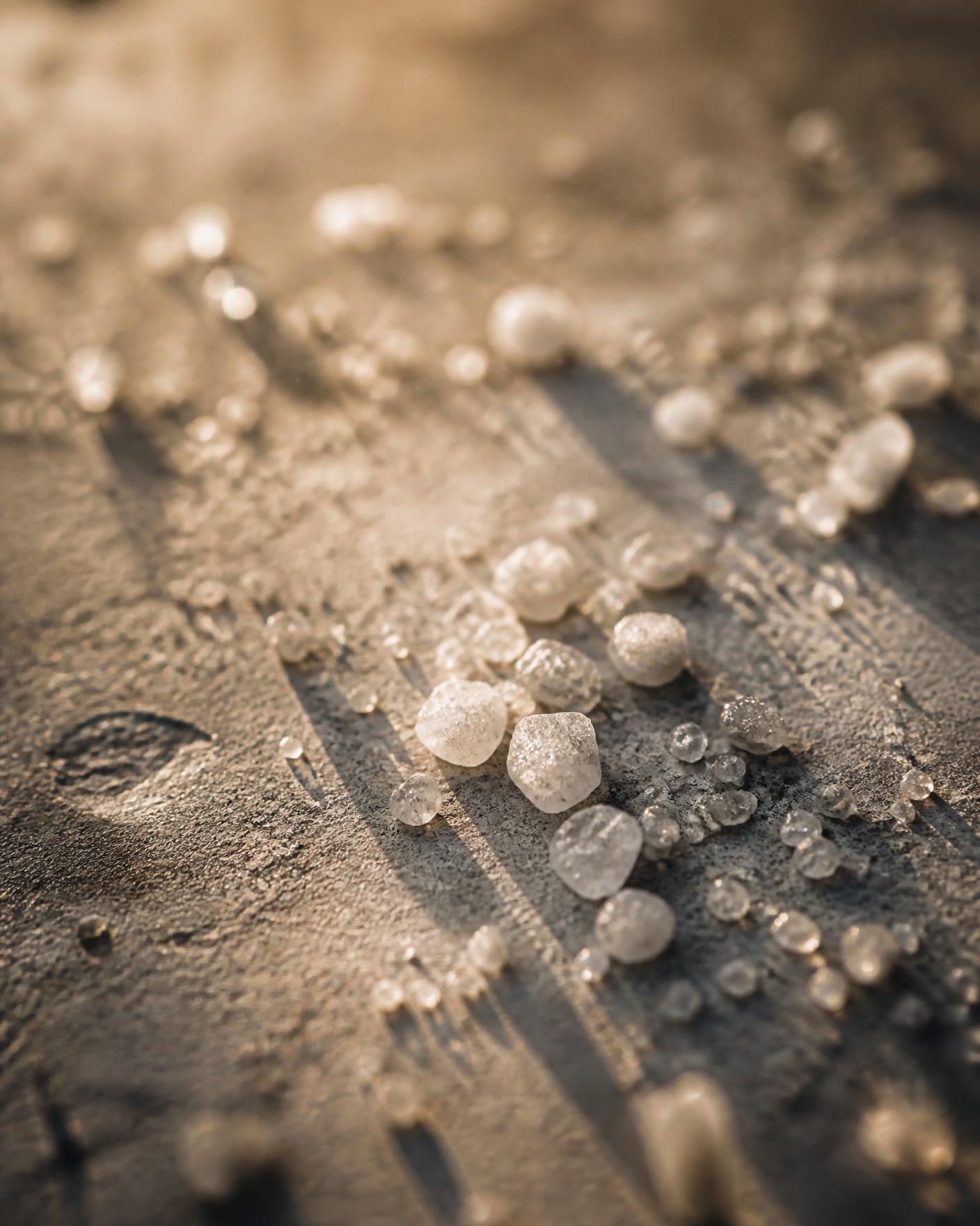 Salt crystals resting on bare skin